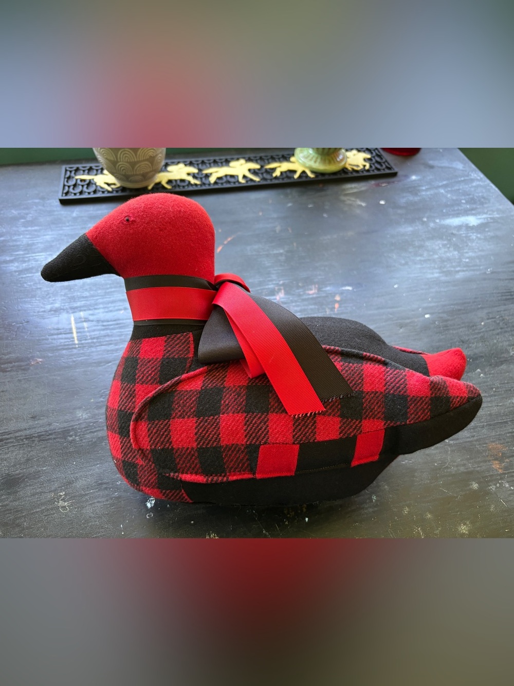 vintage red buffalo check duck doorstop